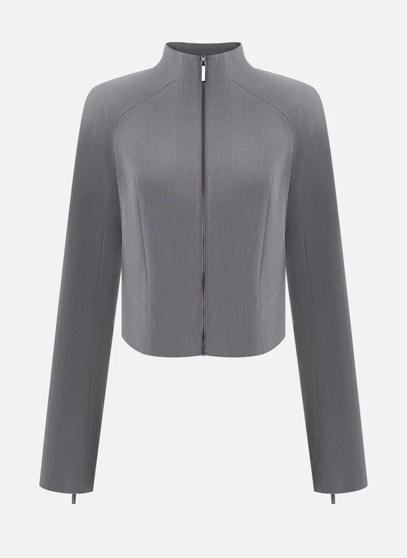 ليتشي جاكيت قصير بسحاب من القماش الكثيف